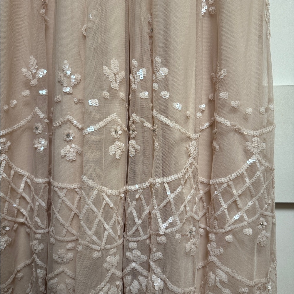 NWT | Mac Duggal 9144 Pink/Blush Flounce Sleeve Embellished Mesh Gown Size 10 - Picture 14 of 15